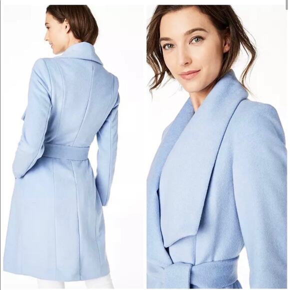 NEW!! Size 8 Cole Haan Belted Wrap Coat Ice Blue NEW!! - Picture 2 of 13